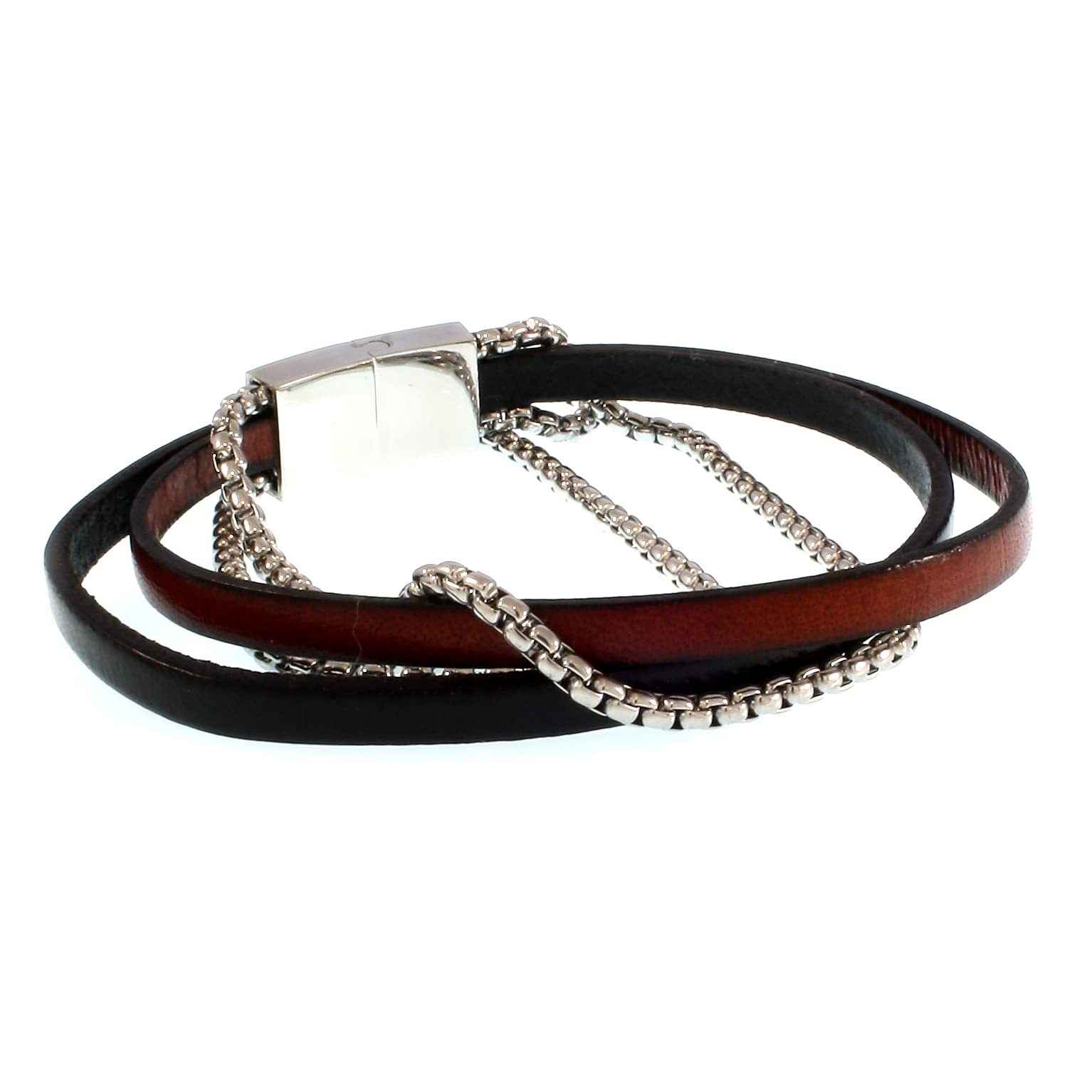 Echt Leder-Armband REX Edelstahlkette Schwarz Mahagony Geschenkbox Herren Männer