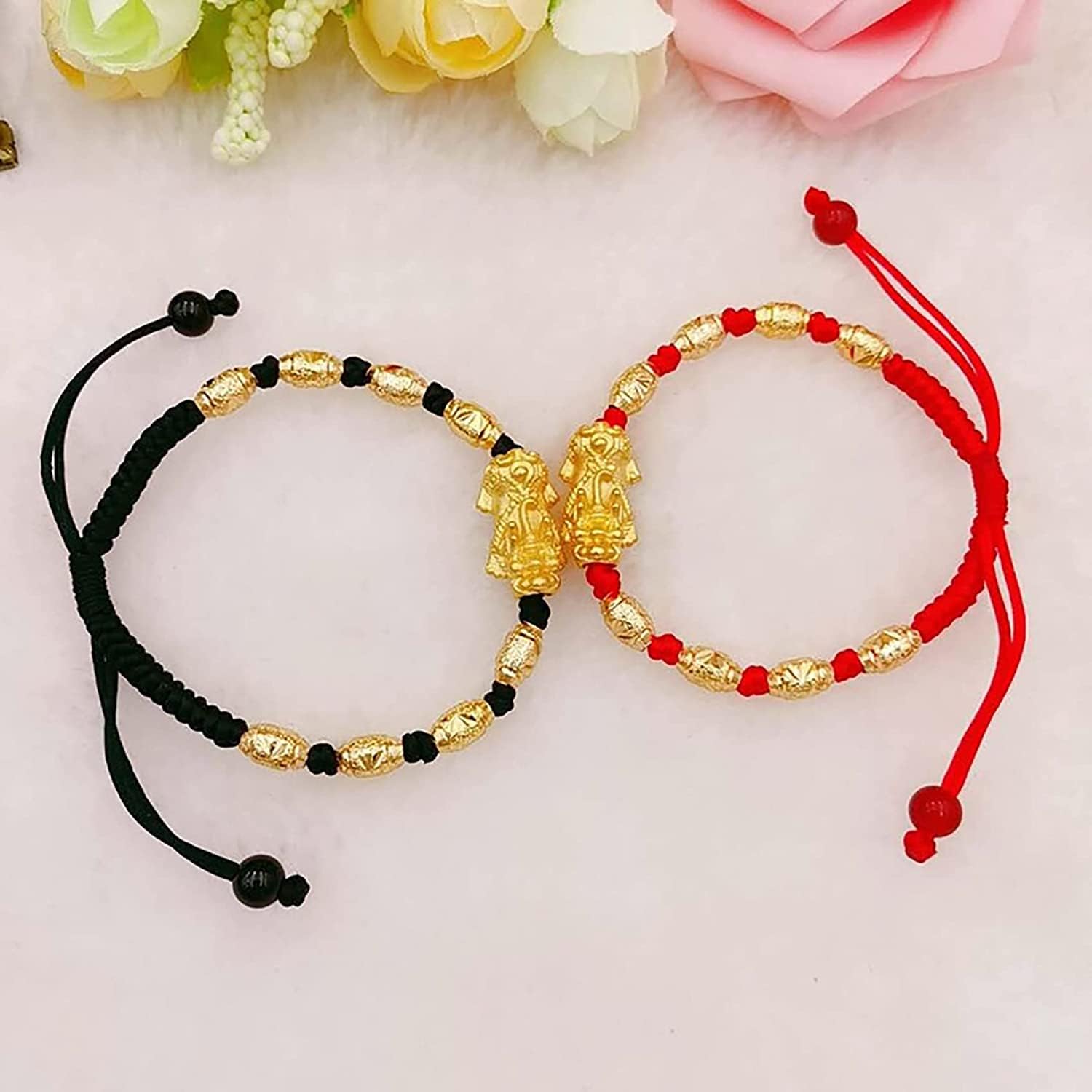 NZpost Pulsera de la Riqueza, Pulsera Pixiu, Pulsera de Hilo Rojo, Pulsera de amuletos de la Suerte para Mujeres y Hombres, Amuleto para alejar los Malos espíritus, cinabrio Ajustable Rojo/Negro