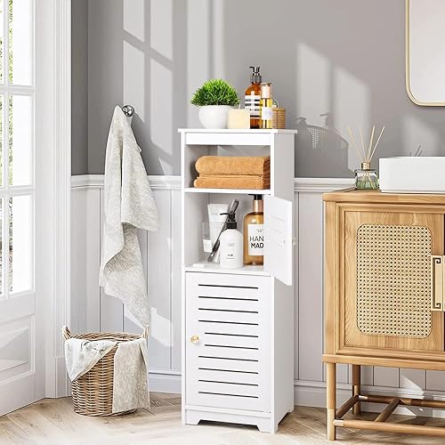 Miniatura 6 de Armario de almacenamiento de baño con estante de 1 nivel y puerta doble, organizador de almacenamiento independiente, armario de entrada, estante de