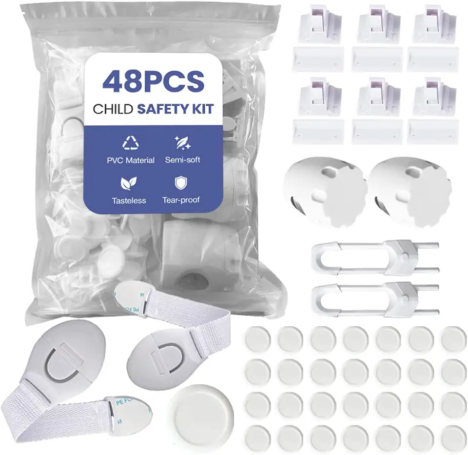48-Pack Baby Proofing Kit, Child Safety Locks for Cabinet &amp; Drawer, Outlet Covers, U-Shaped Locks &amp; Door Knob Safety Covers, Complete Baby Protection for Home, Kitchen &amp; Bathroom
