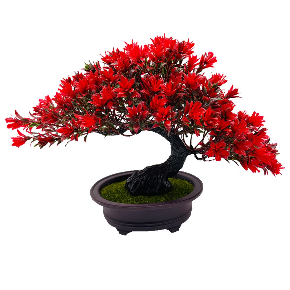 Gemini_mall Bonsai Artificiale Rosa 20x25cm - Pianta Finta Per Decorazione Casa/Ufficio