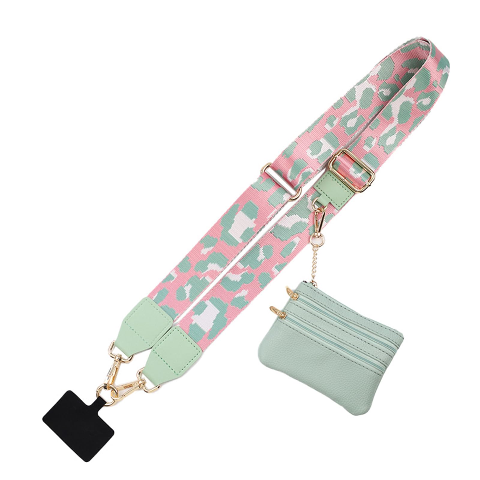 KSOPUERT Clip and Go Strap for Phone with Wallet Crossbody,Phone Strap with Zippered Pouch,Wrist Strap with Wallet, Adjustable Anti Theft Cellphone Lanyard for Women (Light Pink Leopard Print)