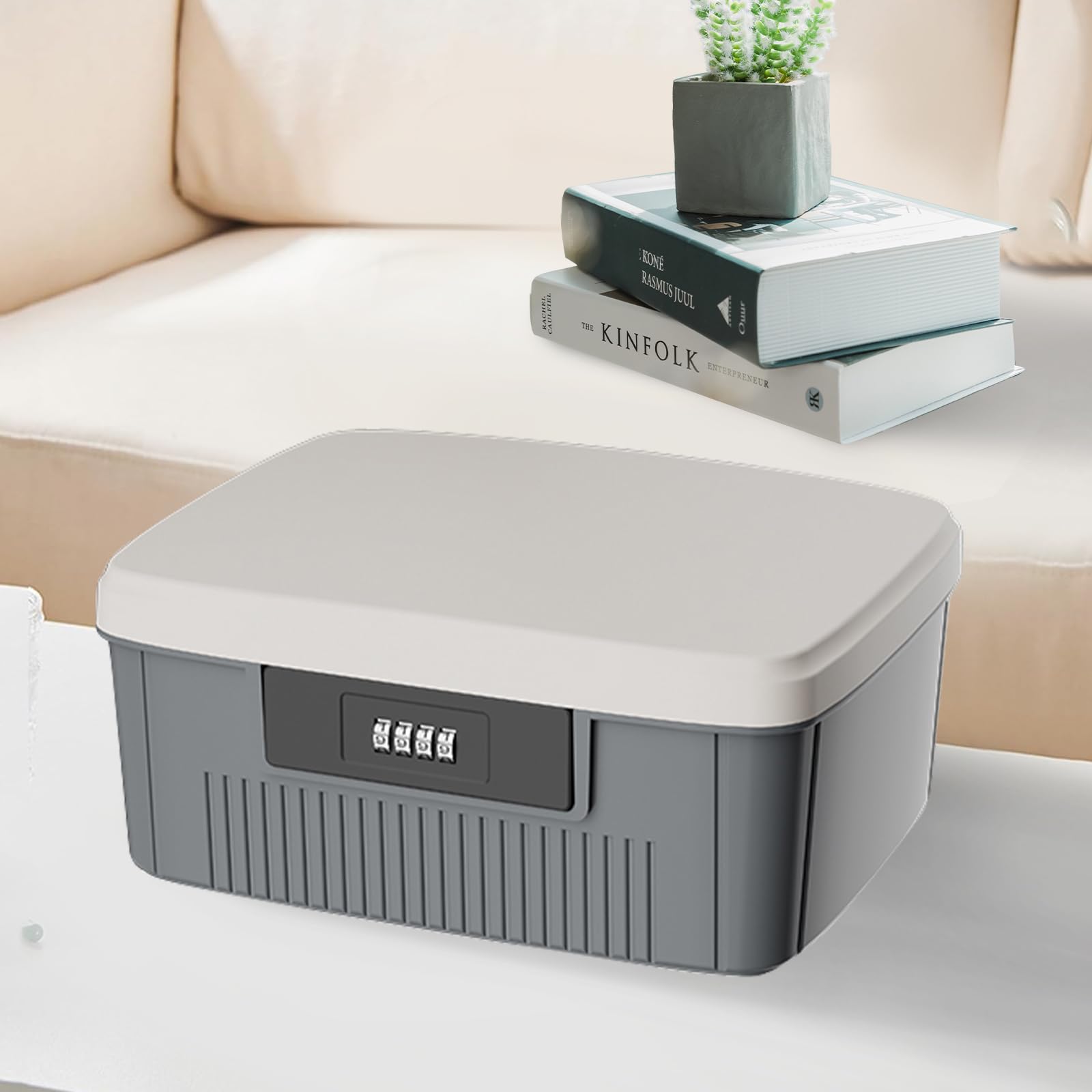 TWSOUL Coffre-fort avec code numérique, boîte de sécurité extérieure, coffre-fort à deux couches, boîte refermable, serrure à combinaison, boîte portative de médecine (gris)