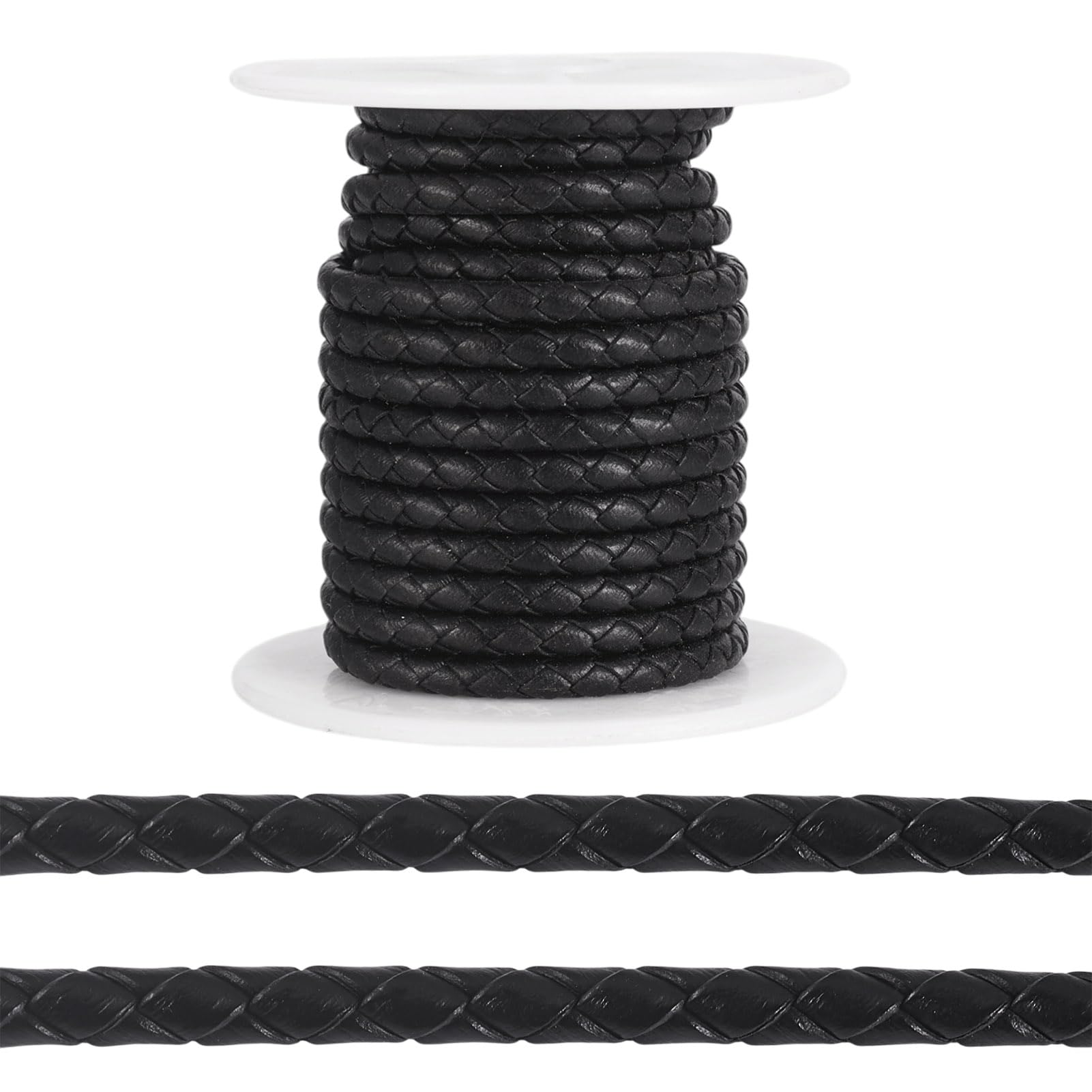 Cordon en cuir véritable tressé FASHEWELRY noir de 4 mm pour finitions de bijoux haut de gamme