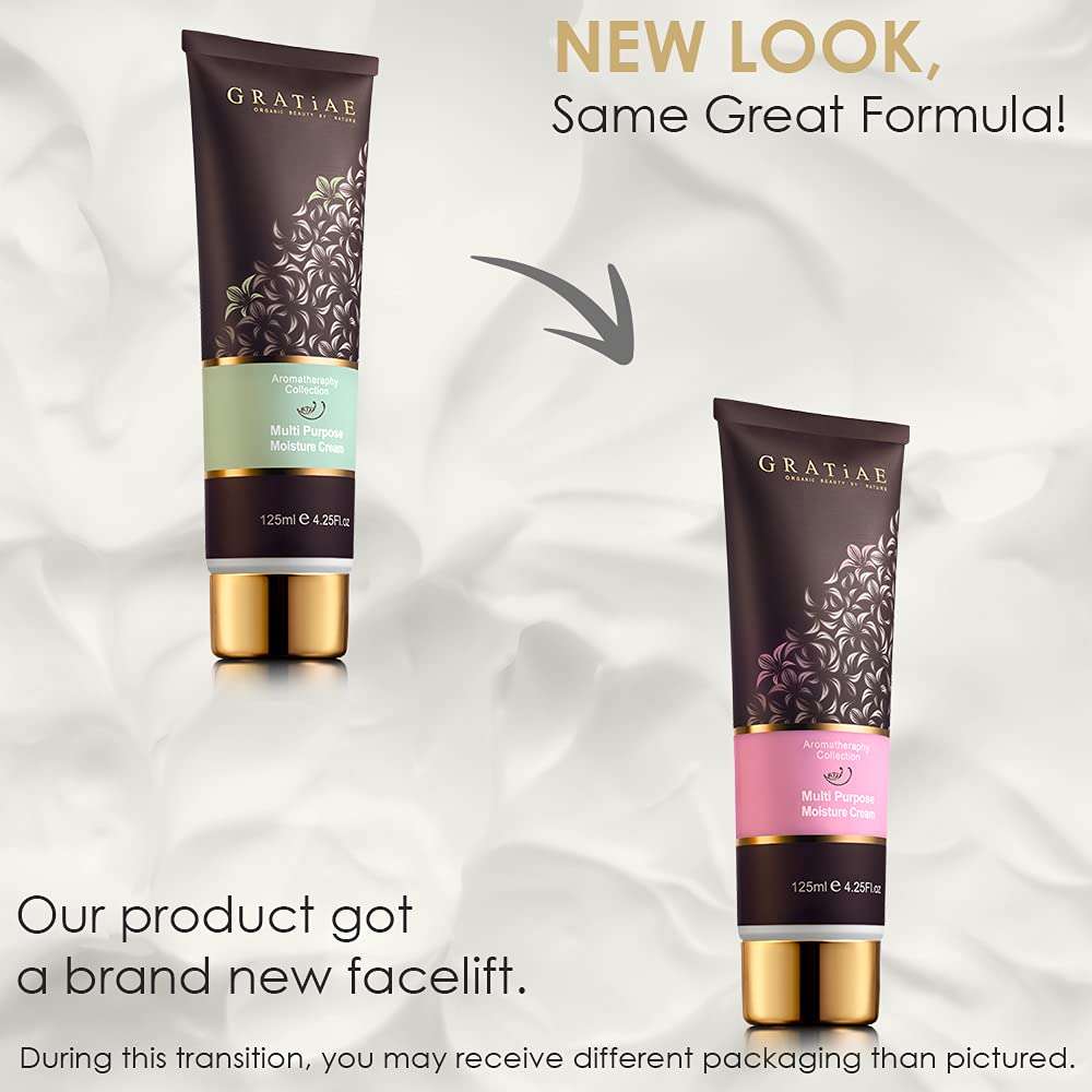 Gratiae Organic Moisture Cream Lavender Aromatheraphy Collection Multi Purpose Perfect Skin, Anti Aging treatment for face and body, light, non sticky 4.25 Oz