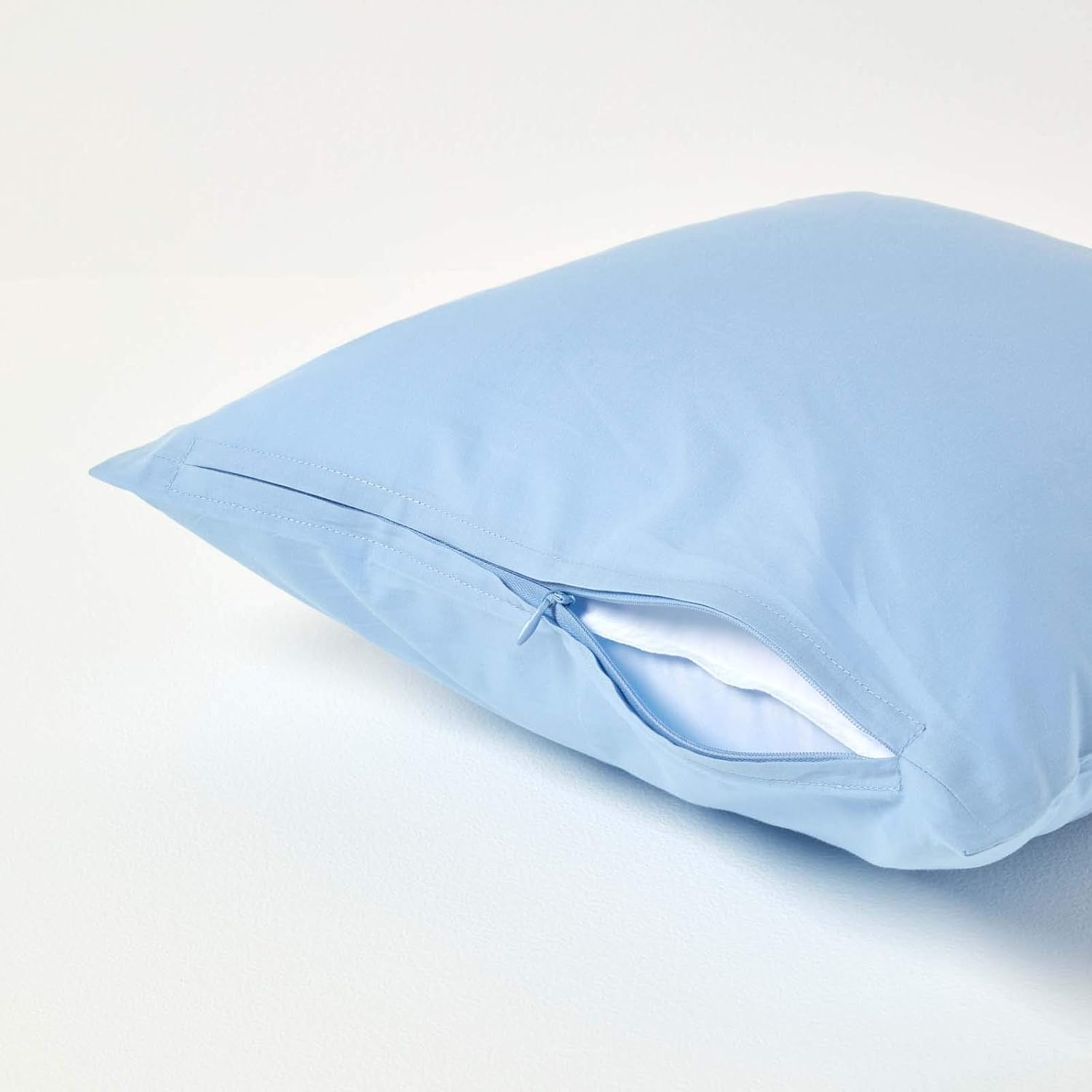 HOMESCAPES Light Blue Pure Egyptian Cotton Euro Size Pillowcase 40 x 40 cm 200 TC 400 Thread Count Percale Equivalent Pillow Case with Zip - Image 4