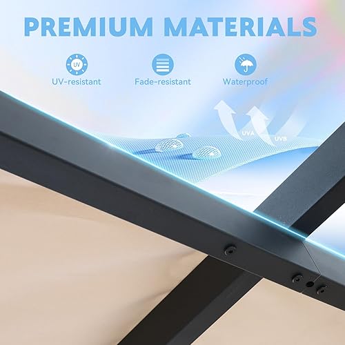 Miniatura 5 de MELLCOM Pérgola para exteriores de 10 x 10 pies, refugio independiente de metal con parasoles laterales ajustables, toldo para patios, patio Beige
