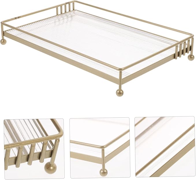 Bandeja organizadora para baño acrílico y acero carbono dorado miniatura 8