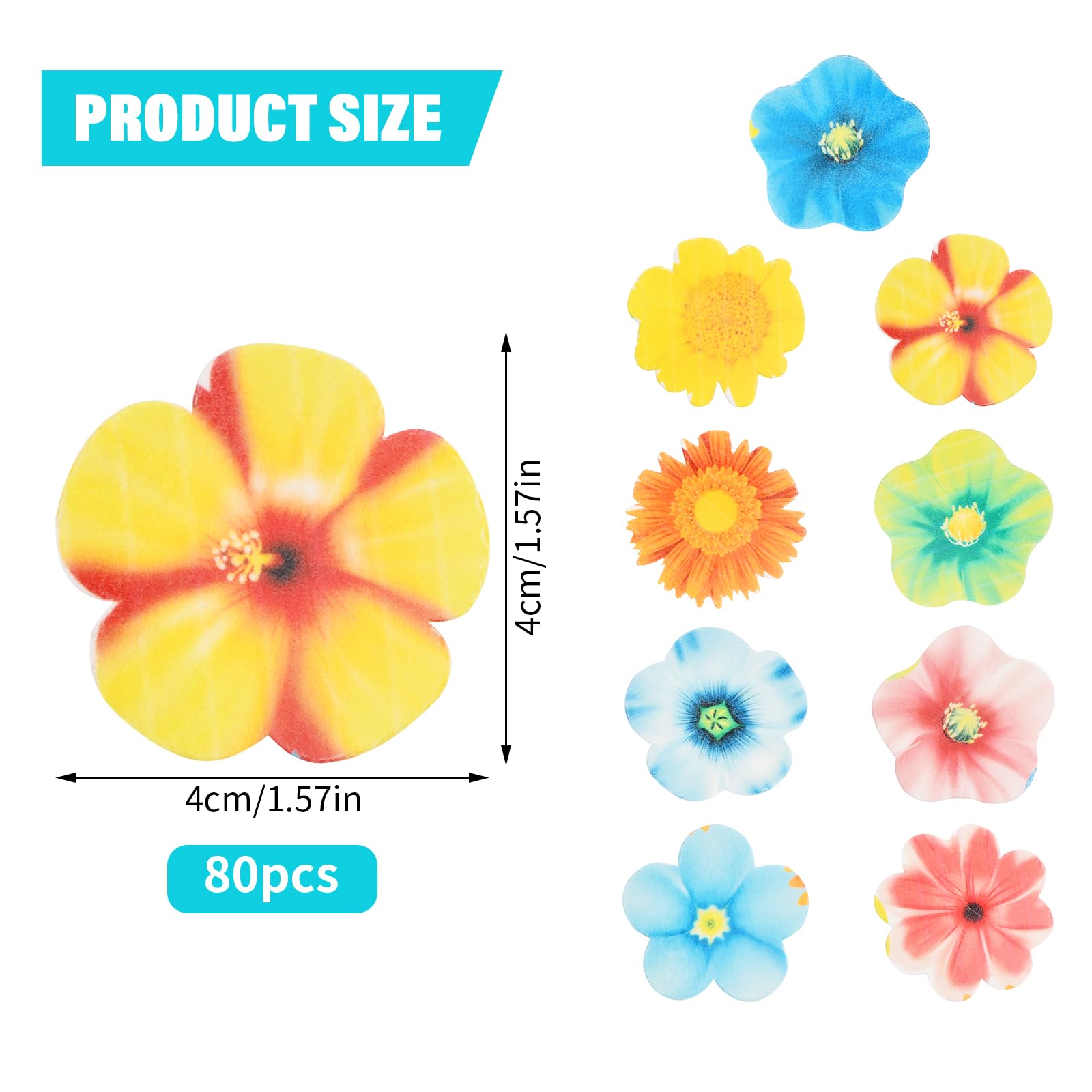 80 Fleurs Comestibles Pour Cupcakes - Décoration Gâteau Mariage, Anniversaire - Papier Qualité Alimentaire