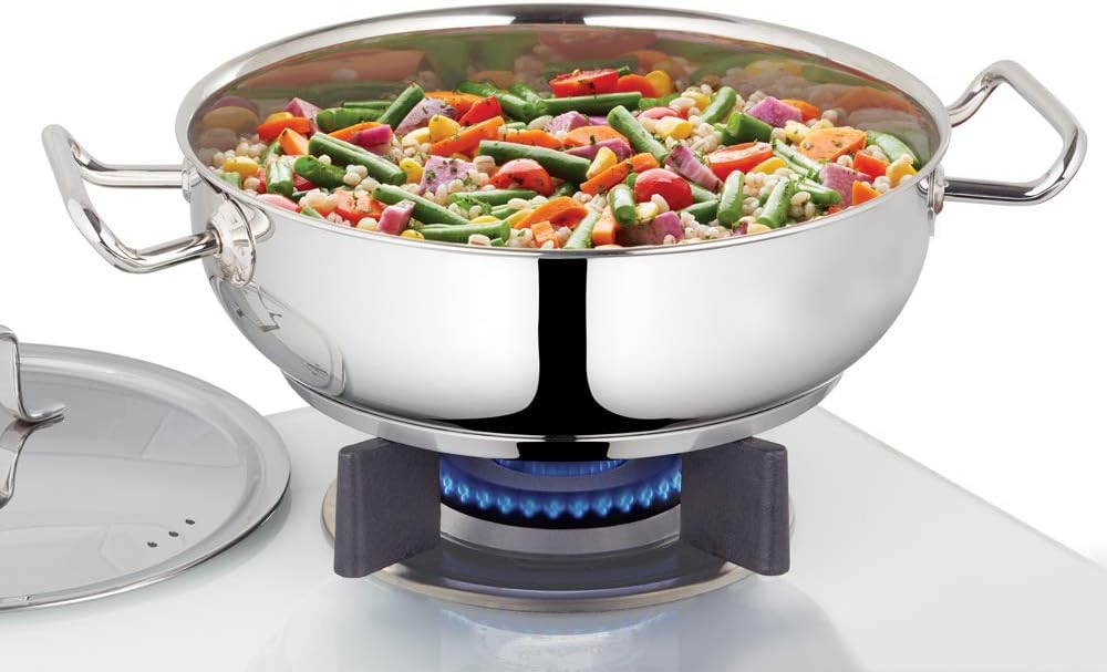 Borosil Stainless Steel Kadhai With Lid, Induction Friendly, Impact Bonded Tri-ply Bottom, 3.2 L