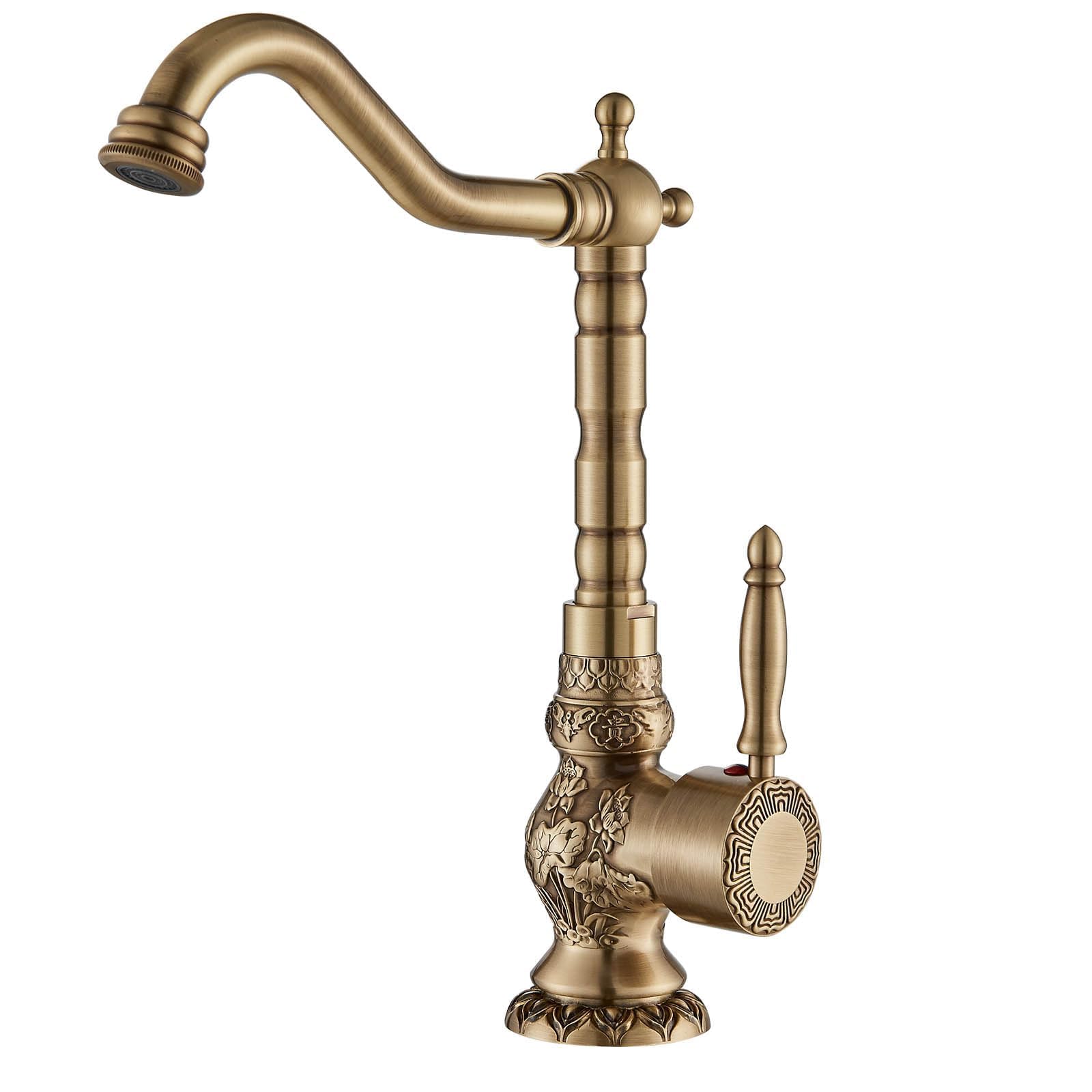 Grifo alto de latón antiguo, grifo de baño, grifo monomando para baño, grifo monomando para lavabo, caño giratorio 360 °