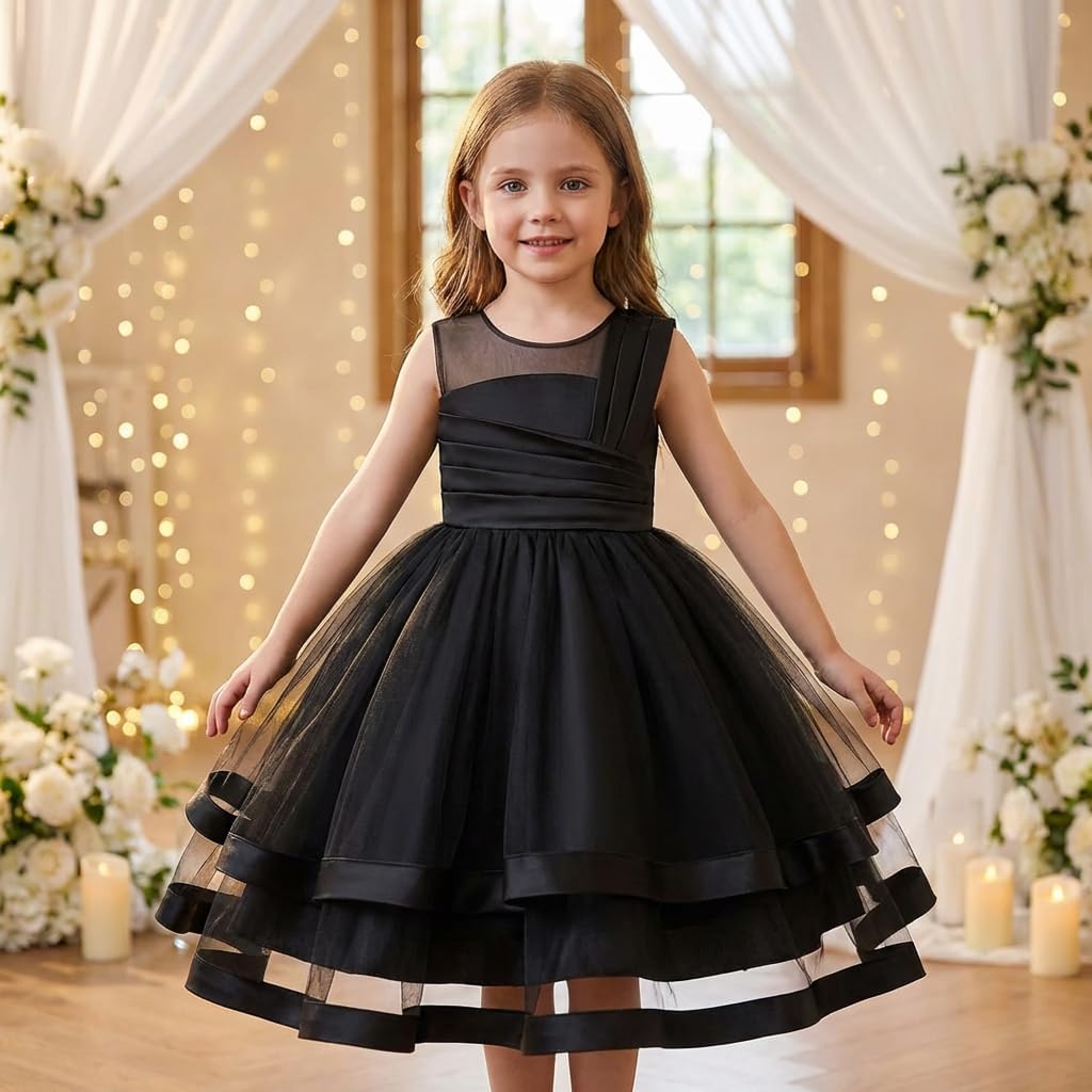 Girls Flower Dresses Summer Sleeveless Mesh A Line Casual Party Dresses 12Month-9 Years Old
