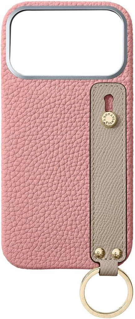 BONAVENTURA (for iPhone 17 Pro Max Handle-Mounted Shrink Leather Back Cover Case [Black] Made with Premium European Genuine Leather, Gift Item BWHTG17PM-BK