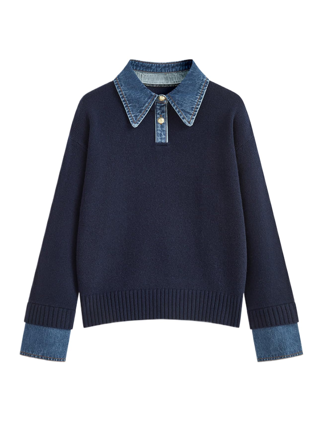 Womens Denim Lapel Sweater Oversized Long Sleeve Button Down Polo Knit Pullover Sweaters 2025 Fall Outfits