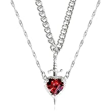 2 pieces silver partner necklace sword heart chain partner necklace Y2K jewellery vintage pair necklaces partner chains for him and her Valentine's Day couples jewellery for her Valentine's Day gift