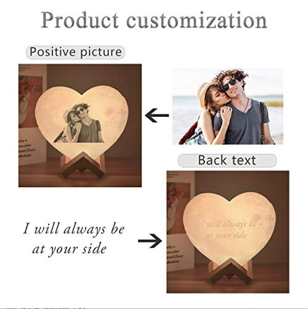Personalisierte Mondlampe mit Foto und Text Benutzerdefinierte Herzlampe 3D-Mondlampe für Schlafzimmer Wohnzimmer dekorativ