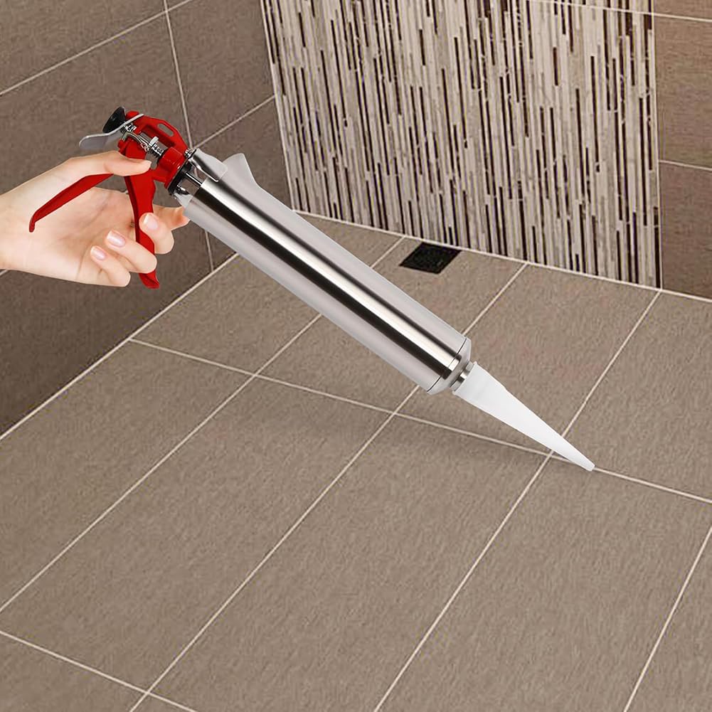 Pistola de calafateo de mortero, herramienta de lechada de acero inoxidable con 2 boquillas para llenado de juntas de azulejos y aplicaciones de cemento de ladrillo
