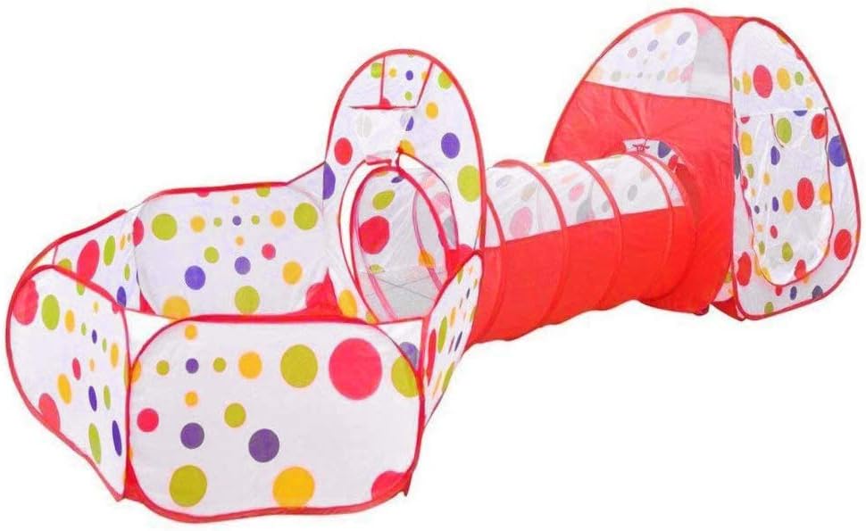 Wonder Space Children 3 in 1 Play Tent, Kids Playhouse & Play Tunnel & Ball Pit Full Set, Indoor/Outdoor Use, Ideal Gift for Boys and Girls - Polkadot Red