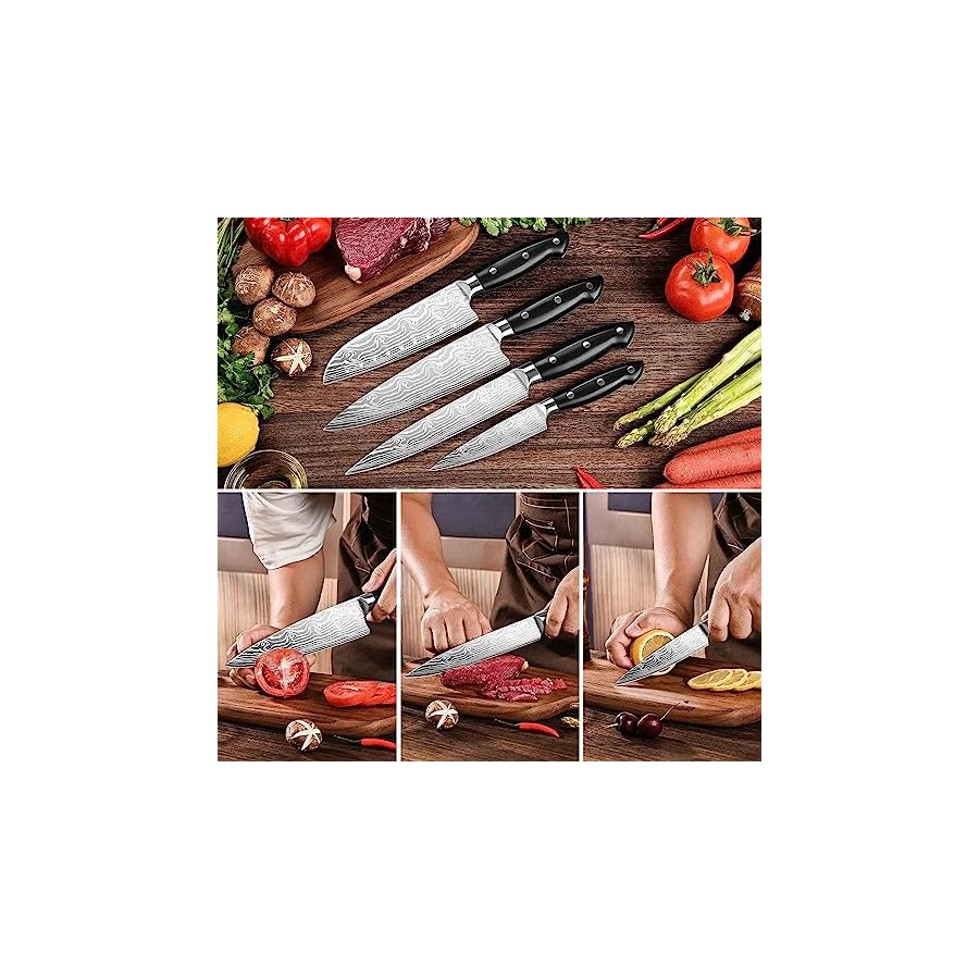KINGOD-Chef-Knife-Set-Sharp-Knife-German-High-Carbon-Stainless-Steel-Kitchen-Knife-Set-4-PCS-8-Chefs-KnifeCarving-Knife-7-Santoku-Knife5-Utility-Knife-Knives-Set-for-Kitchen-with-Gift-Box KINGOD Chef Knife Set Sharp Knife, German High Carbon Stainless Steel Kitchen Knife Set 4 PCS-8" Chefs Knife,Carving Knife &7" Santoku Knife&5" Utility Knife, Knives Set for Kitchen with Gift Box
