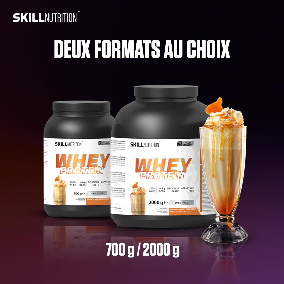 SKILL Nutrition Whey Protein | Protéine de Lactosérum | 23g Protéines par Portion | Haute Solubilité | Soutien Croissance Musculaire & Récupération | 2000g | Saveur Milkshake Fraise