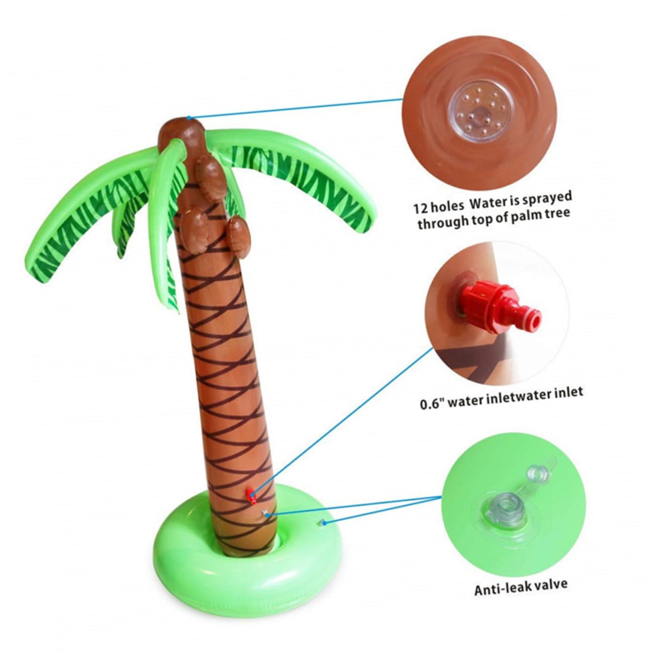 Juguete Rociador de Agua Inflable con Diseño de Palmera Juguete para Regar el Césped al Aire Libre Divertido Acuático de Playa Color Aleatorio
