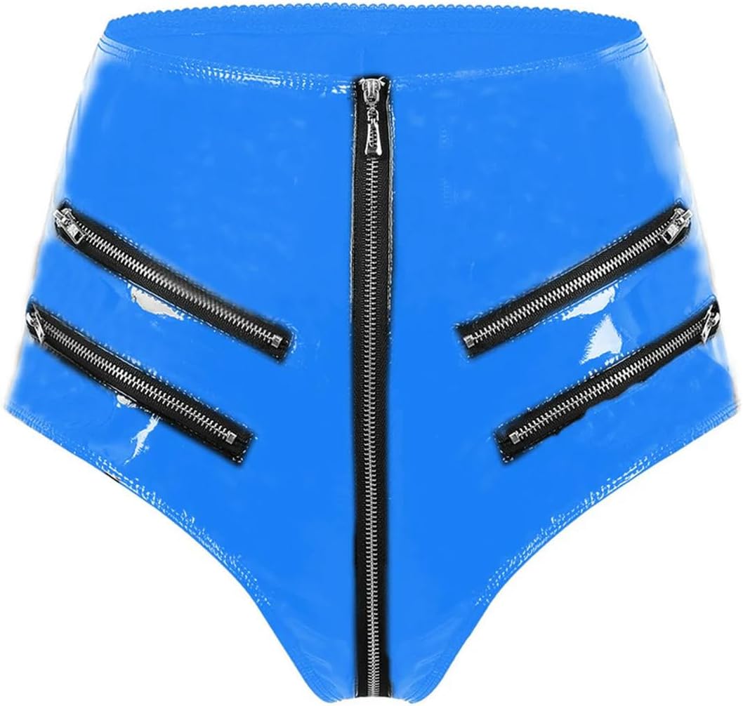 Women Latex Panties PVC Leather Latex Shorts Underwear Zipper Crotch customizable