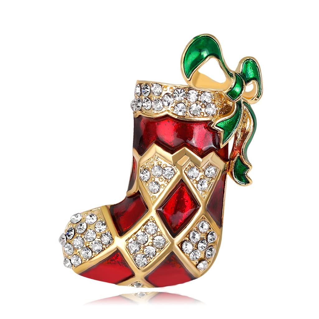 Bijoux de Noël élégants pour vos tenues de fêtes avec cette broche chaussette raffinée