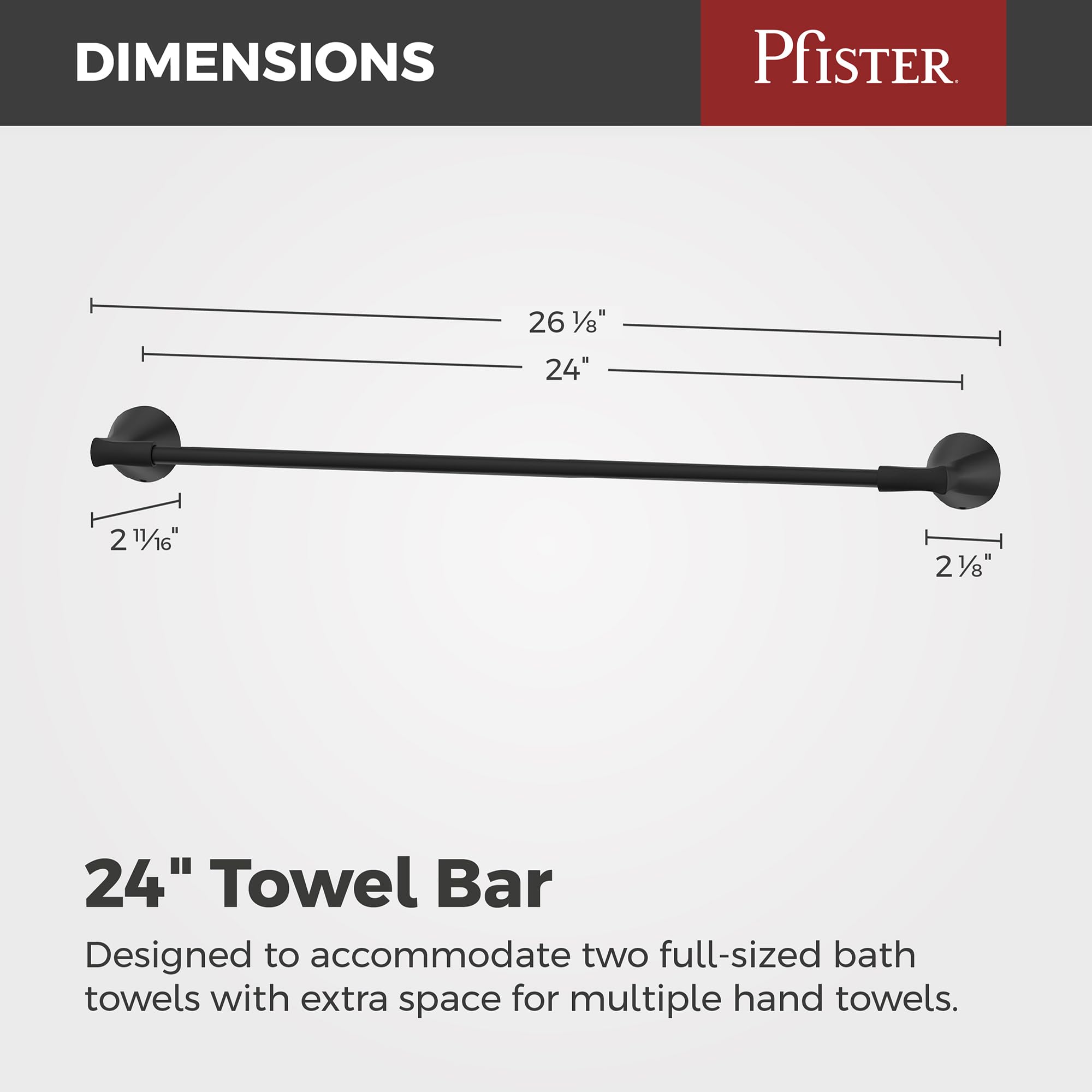 PFISTER Willa BTBWLL2B - Barra portasciugamani da bagno, 61 cm, montaggio a parete, avvitabile, finitura nera opaca