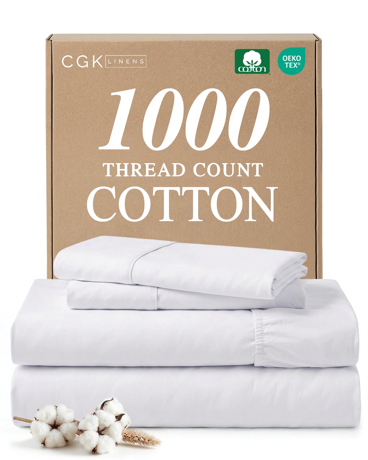 cal king sheet set - 100% cotton sheets - 4 piece cal king size cotton bed set with deep pockets up to 16 inches - ultra soft, breathable & cooling - fade & stain resistant - machine washable - white