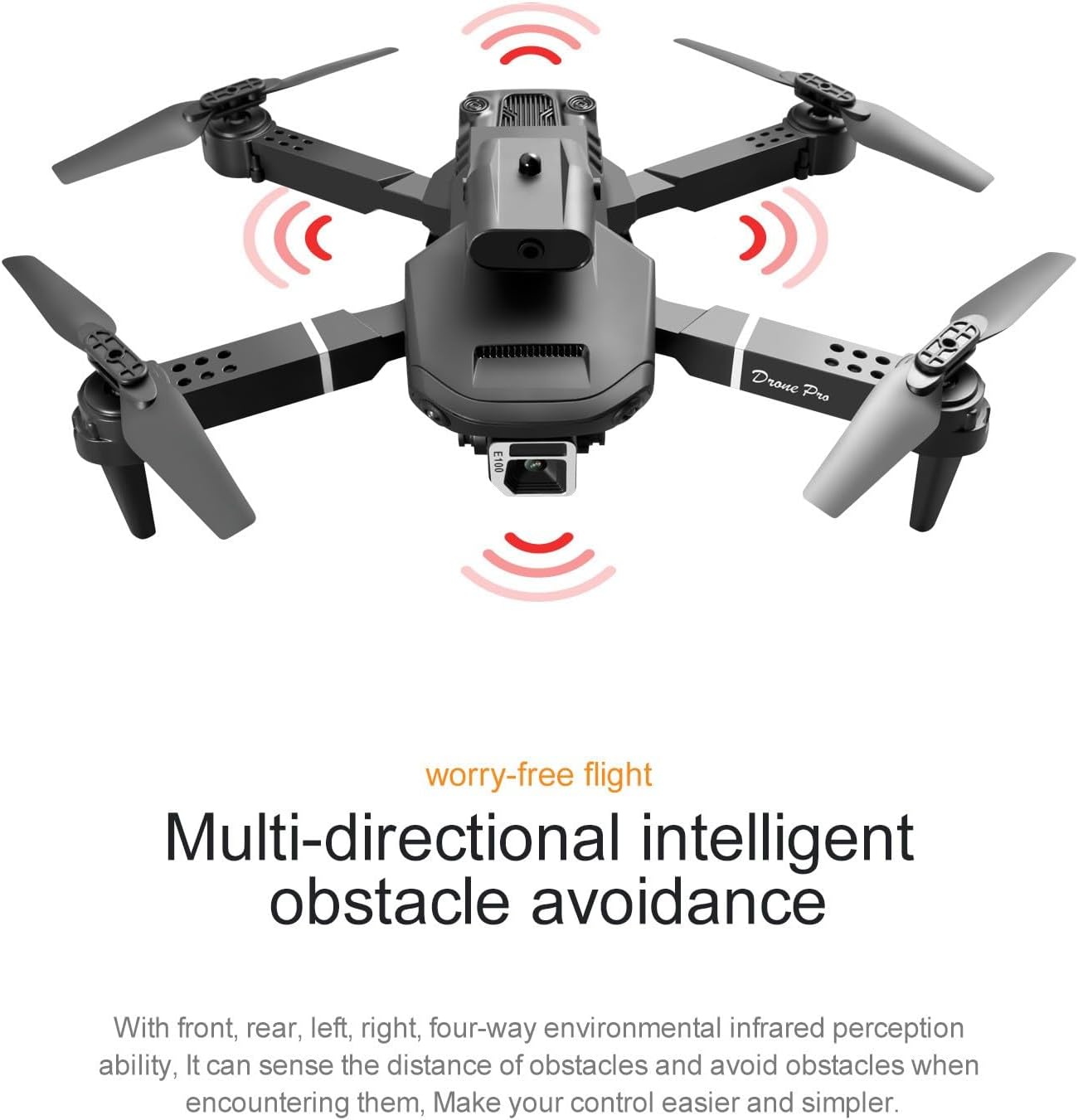 Lozenge E100 Drone with Camera for Adults 4K Drone 360 °Laser Obstacle Avoidance RC Quadcopter Helicopter Dual Cameras with Storage Bag (Black&4K Camera&3 Battery)