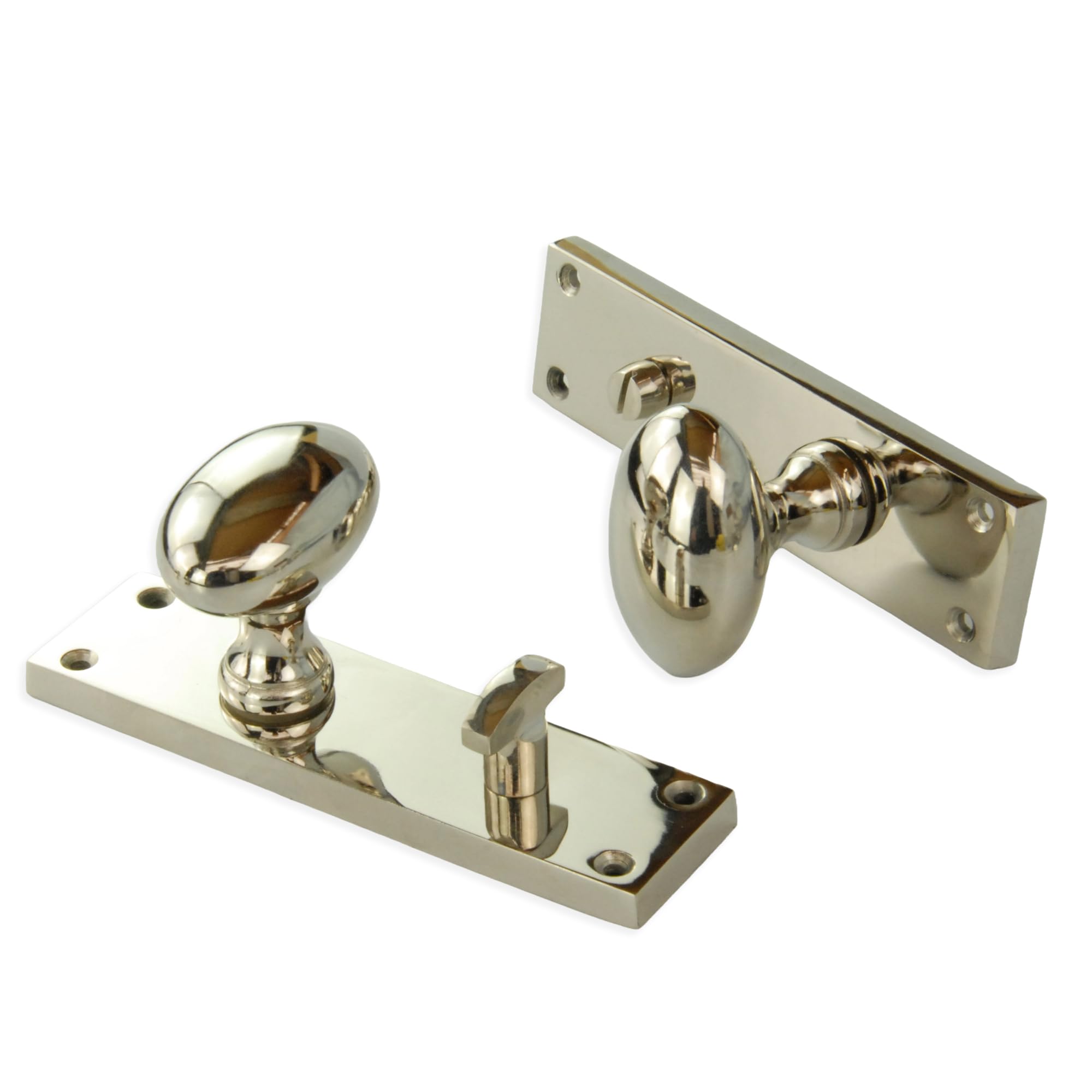 Underground Parts Polished Nickel New York Door Knobs Oval Round Handles On Bathroom Backplate