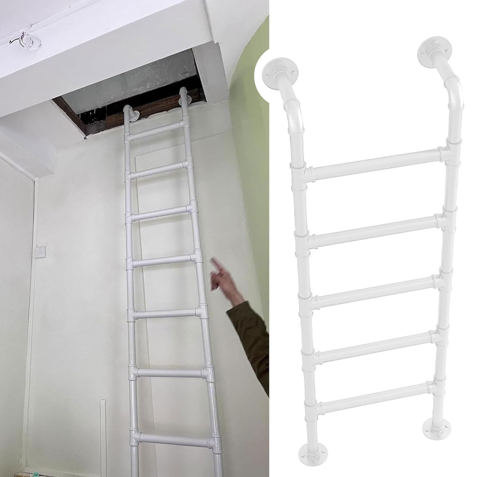 Escabeaux en métal blanc pour sécuriser l'accès au lit superposé de votre loft