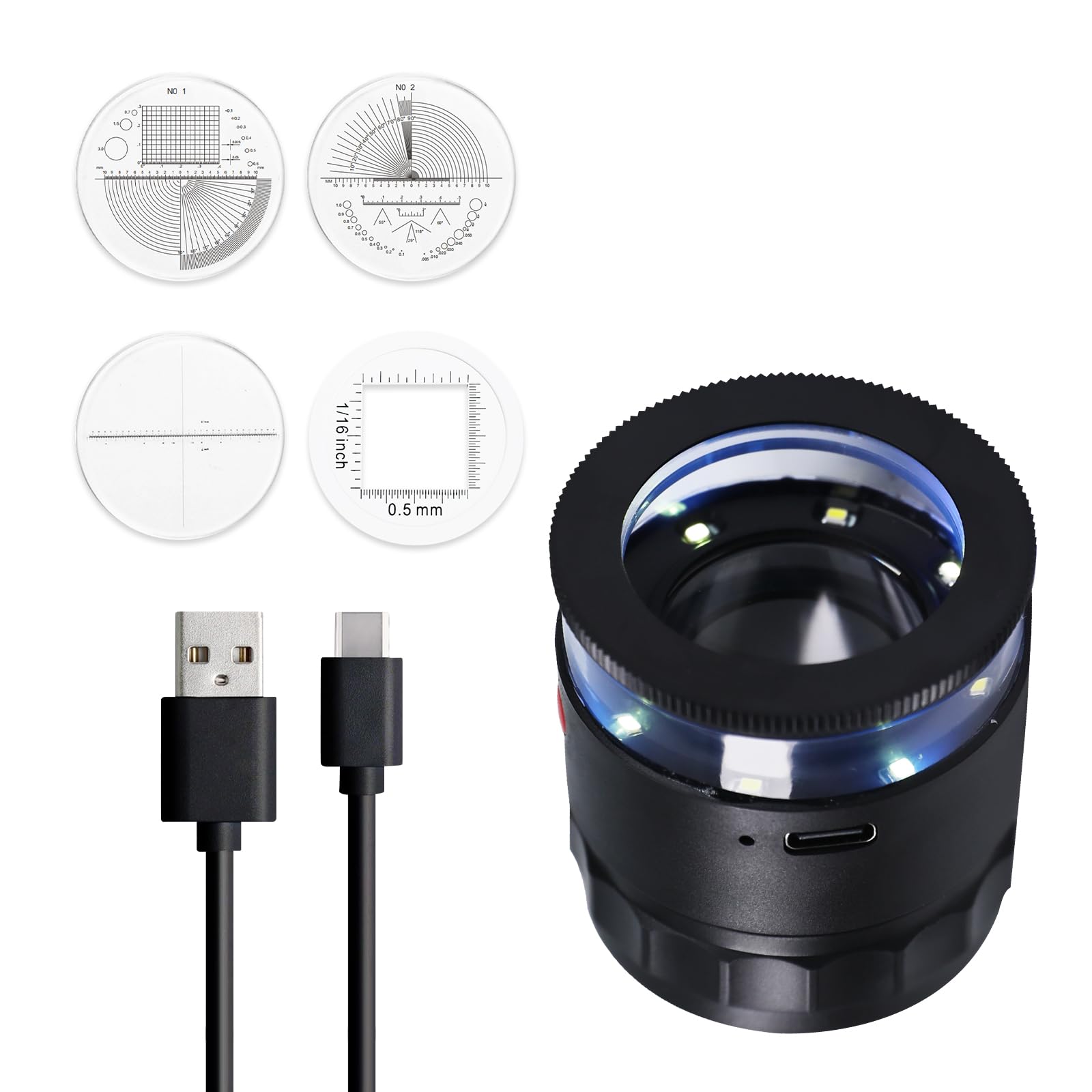 Lupa LED con Escala 10X Lupa de Joyero con Luces UV y LED y 4 Retículas Graduadas, Lupa Recargable con Enfoque Ajustable para Identificación de Joyas y Piedras Preciosas