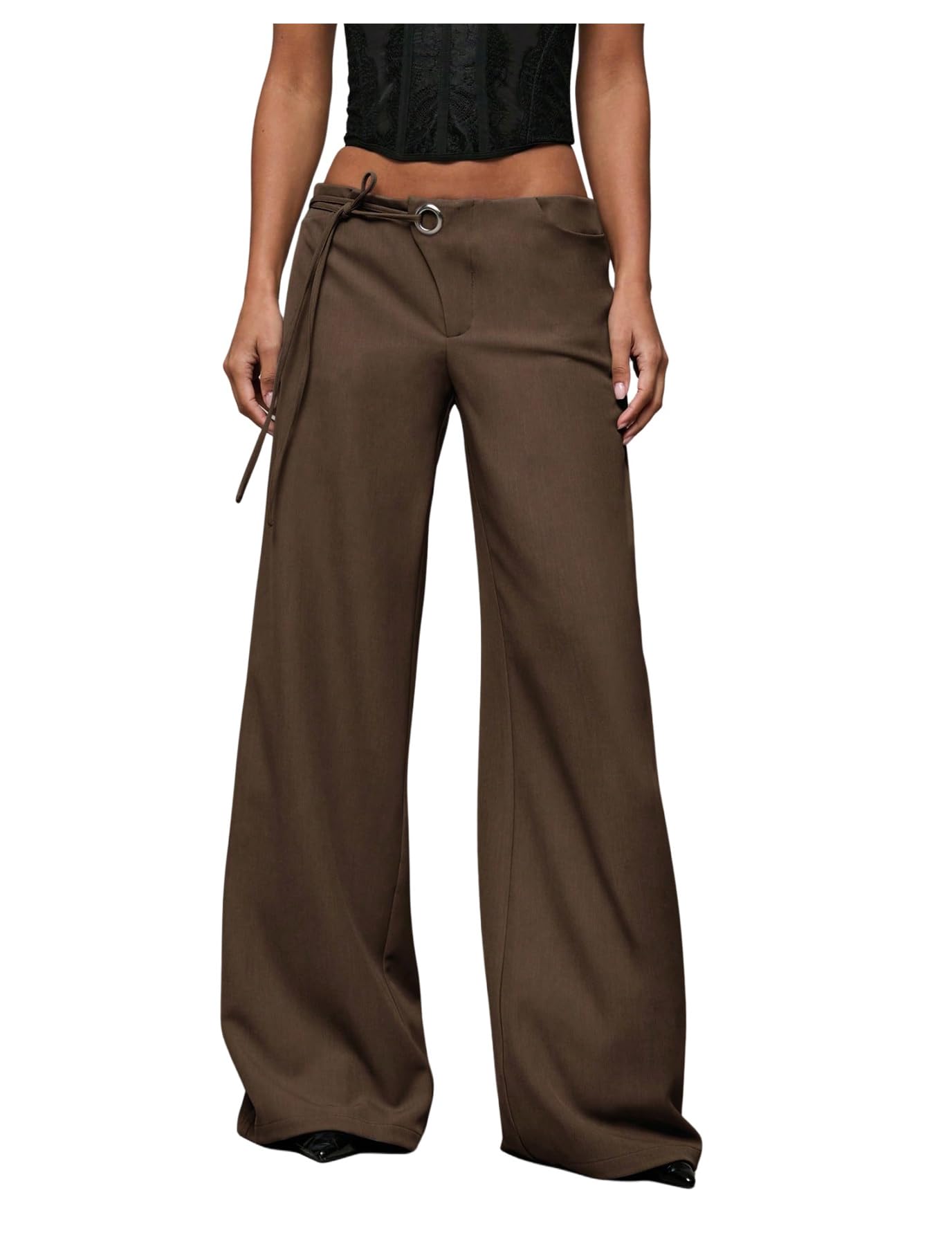 GORGLITTER Womens Low Rise Waisted Dress Pants Wide Leg Straight Trousers Work Slacks Pants Business Casual Outfits