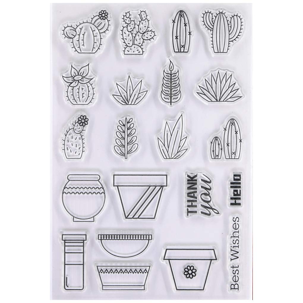 KWELLAM Best Wishes Hello Thank you Cactus Flower Pot Clear Stamps for Card Making Decoration and DIY Scrapbooking