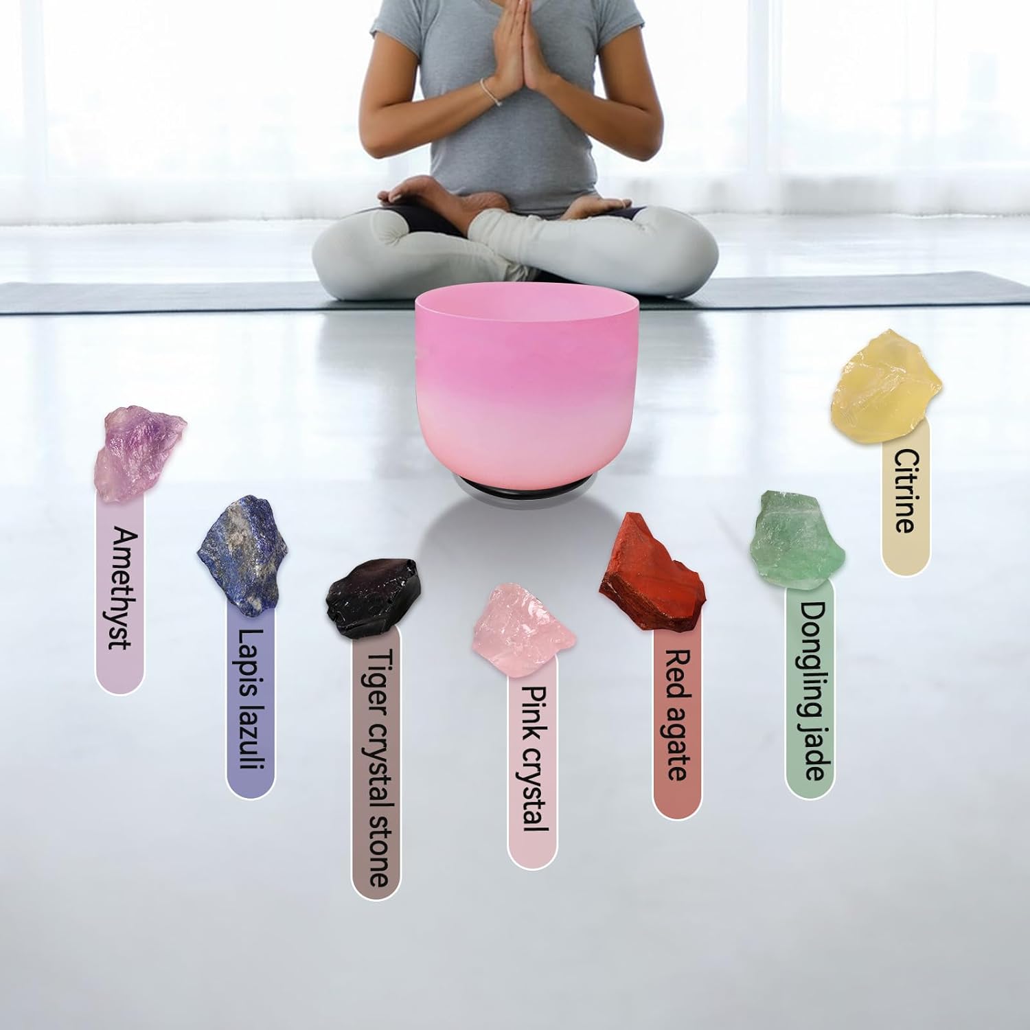 JOJOCY 432Hz 8" Red C Note Root Chakra Quartz Crystal Singing Bowl, Includes Rubber Mallet & O-Ring for Meditation & Healing