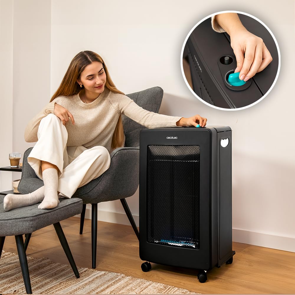 Cecotec Estufa de Gas Llama Azul Plegable ReadyWarm 4500 BlueFlame Foldable. 4200 W, 2 Niveles de Potencia, Encendido Piezoeléctrico, Triple Sistema de Seguridad, Bombonas 15Kg