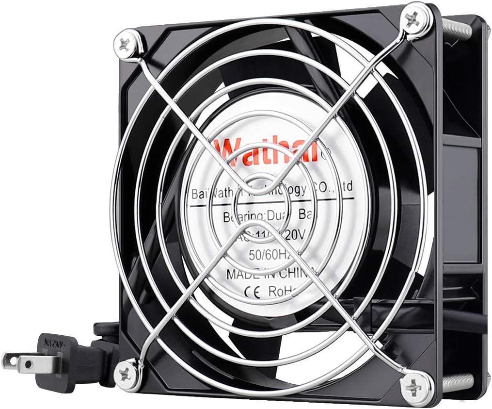 Wathai AC Power Axial Fan 110V 120V 92mm 90mm x 25mm Dual Ball Metal for DIY Ventilation Exhaust Projects Cooling