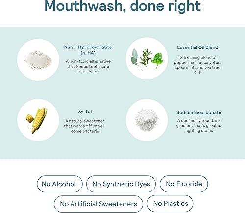 Miniatura 5 de HUPPY Pastillas de enjuague bucal con nanohidroxiapatita Refresca el aliento y remineraliza los dientes Pestañas de hidroxiapatita perfectas para