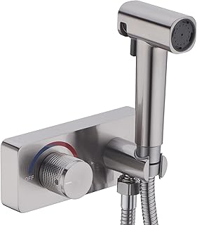 Brass Handheld Toilet Bidet Sprayer Attachment with Spray-Holding Jet, Bathroom Vanity Mount Bidet Faucet with Hot and Cold Water, 4-Inch Center-Set RV Shower Valve, Brushed Nickel