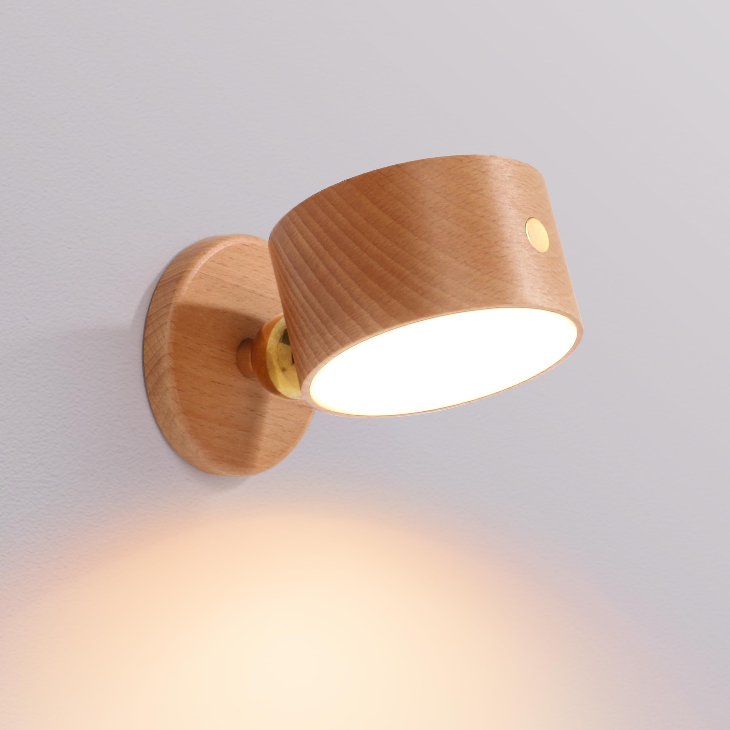 HBGFHG Wooden Led Wall Sconce, 360° Rotatable Dimmable Rechargeable Battery Operated Magnetic Led Night Light for Reading and Household Lighting (Beech Wood 1pcs)