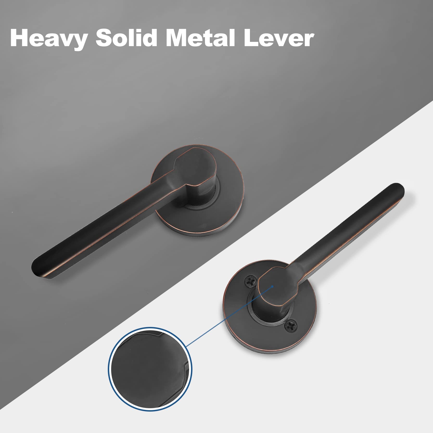 BESTTEN 3 Pack Oil Rubbed Bronze Heavy Duty Passage Door Lever with Removable Latch Plate, All Metal Round Hall Closet Door Handle, for Commercial and Residential Use