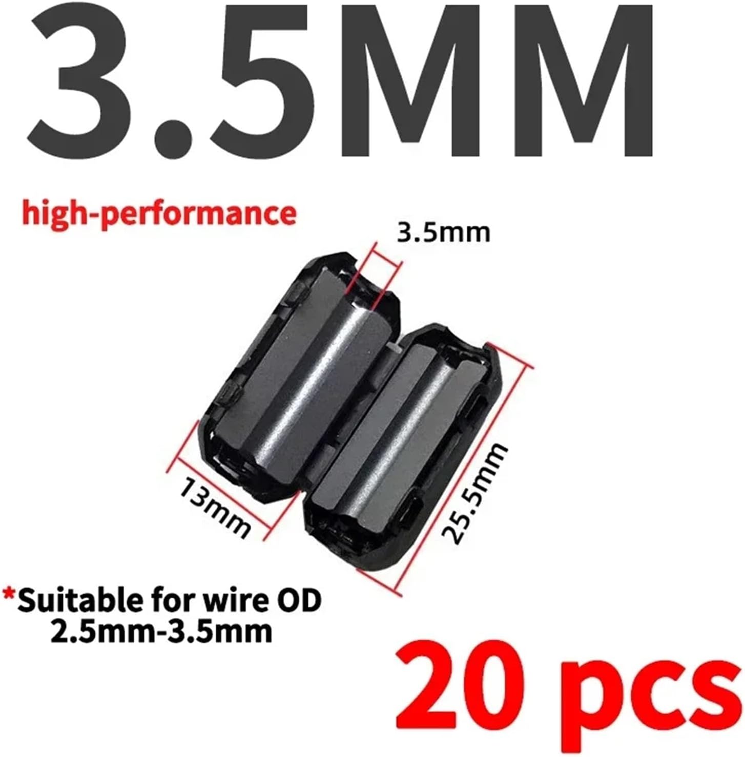 20Pcs 3.5/5/7/9/11/13/15mm Ring Core Ferrite Bead Clamp Choke Coil Noise Filter Clip Cable(3.5mm-ui1000)
