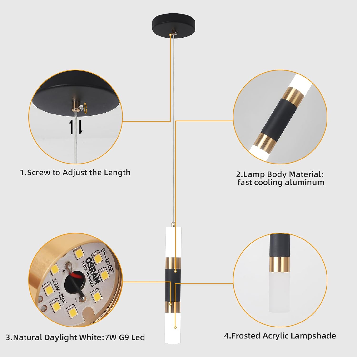 Modern Pendant Lights Kitchen Island, 3 Pack Black and Gold Hanging Pendant Light Fixtures LED Mini Pendant Lighting for Kitchen Island Dining Room Bedroom Hallway Bar, 7w,4000k