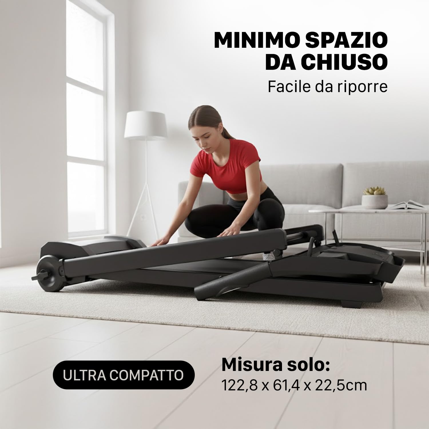 YM Tapis Roulant Salvaspazio 12 km/h, MARCHIO ITALIANO, Inclinazione, Pieghevole, Elettrico, Tappeto Corsa XL, Telaio Rinforzato, Display, Porta Tablet, ASSISTENZA e GARANZIA ITALIA Your Move