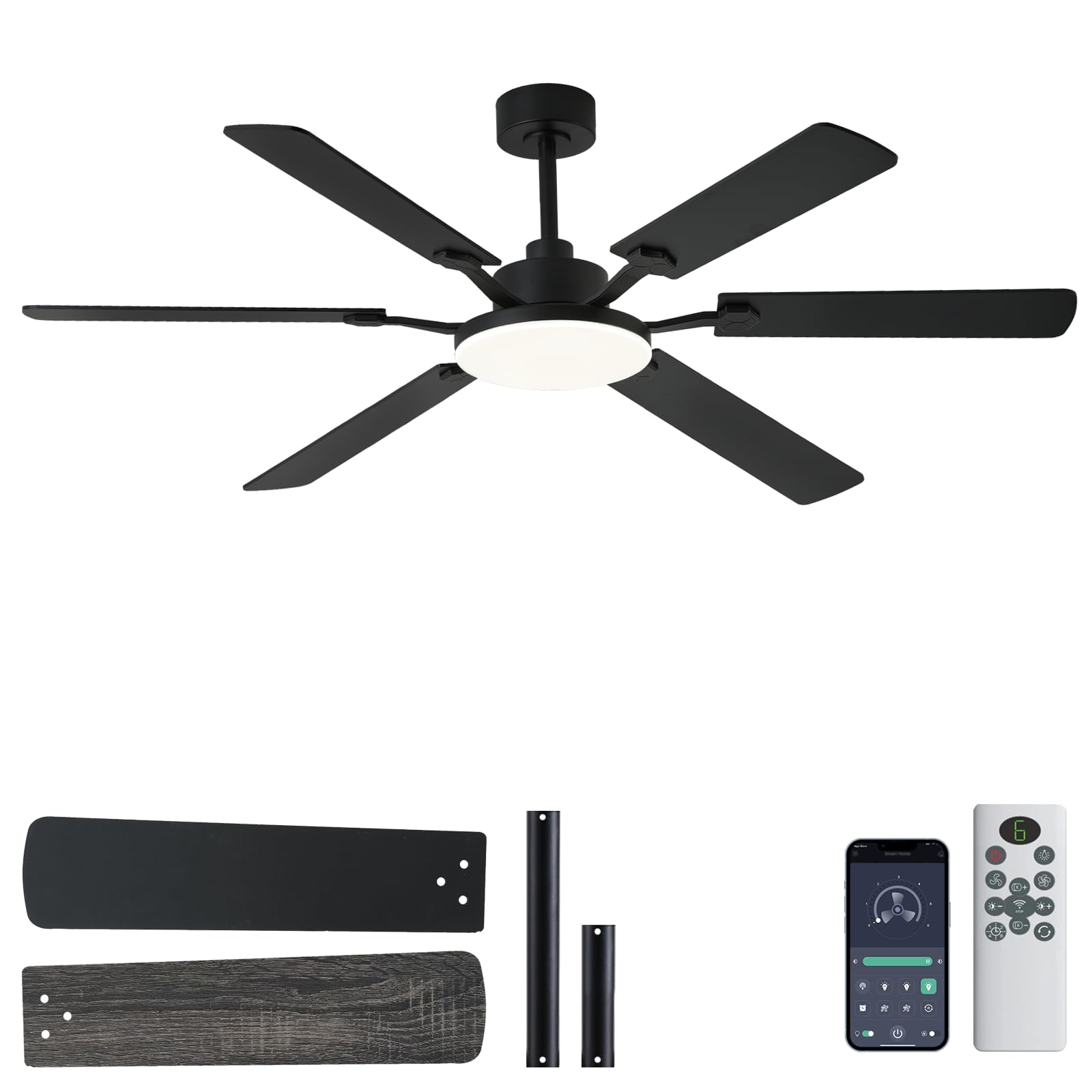 60 Inch Ceiling Fans with Lights Large Modern Black Ceiling Fan with Light and Remote Control 6 Double