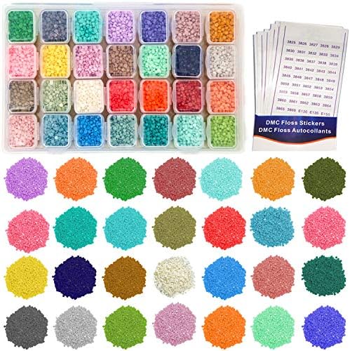 36 Colors Diamond Painting Accessories Replacement Square Diamonds with Adjustable 36 Grids Diamond Storage Boxes and 617 Pieces Marker Label for Missing Drills of 5D Diamond Painting Kits