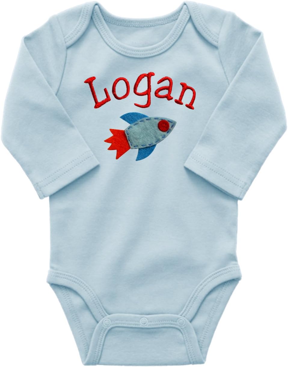 Funny Girl Designs Embroidered Rocket Ship Bodysuit Creeper Handmade Keepsake with CUSTOM NAME and Felt Rocket