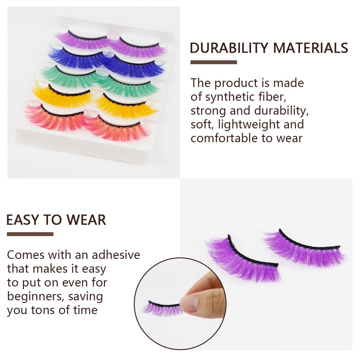 Qerutk 5 works Extension Colored Eyelashes Russian Strip Lashes Fake Fluffy Curly Thick Lashes for Halloween Cosplay Makeup Dance Party - Image 2