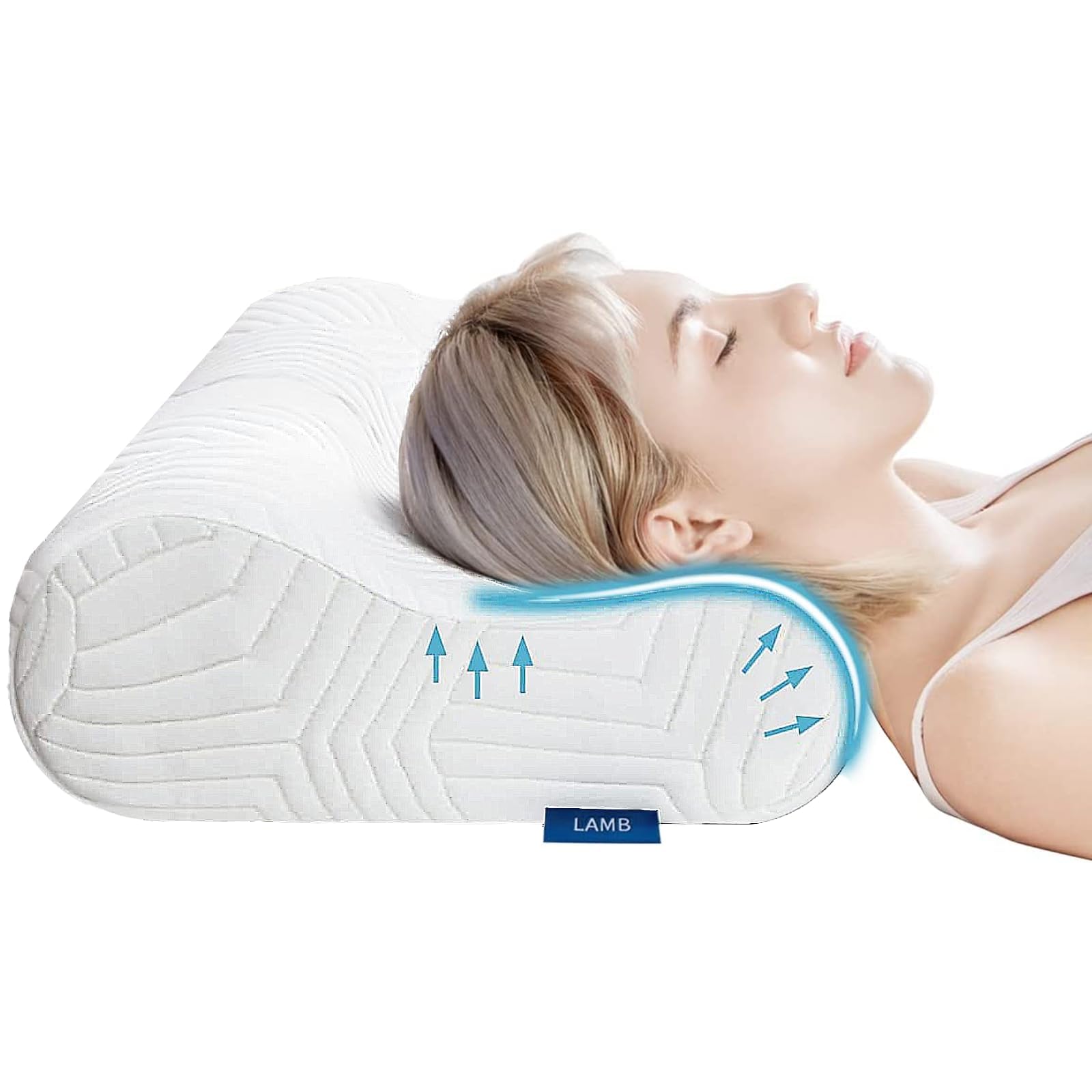 LAMB Nackenkissen Kopfkissen, Höheneinstellbares Memory Foam Nackenstützkissen Seitenschläferkissen, Ergonomisches Schlafkissen Antischnarchkissen mit RUCO-BAC Bezug